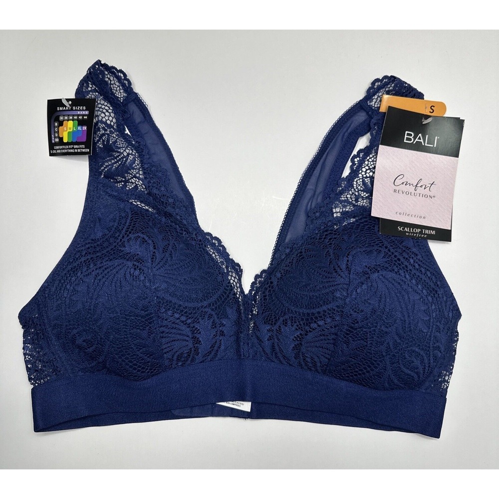 Bali Comfort Revolution Scallop Lace WF Bralette DF6595 In The Navy Blue Small